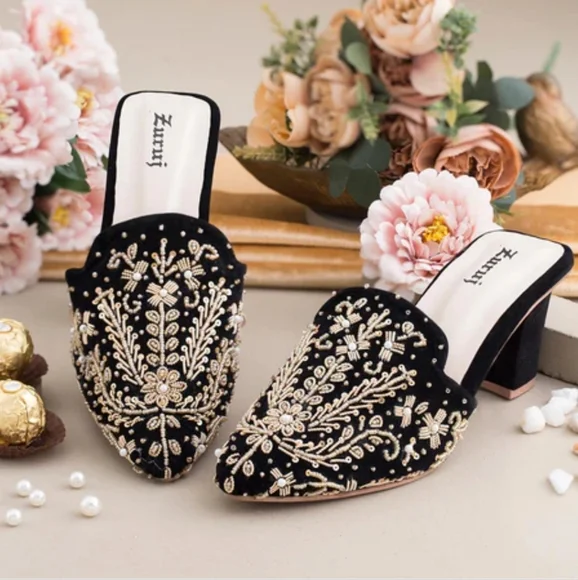 Pakistani Bridal heeled mule/khussa/jutti - Picture 1 of 6